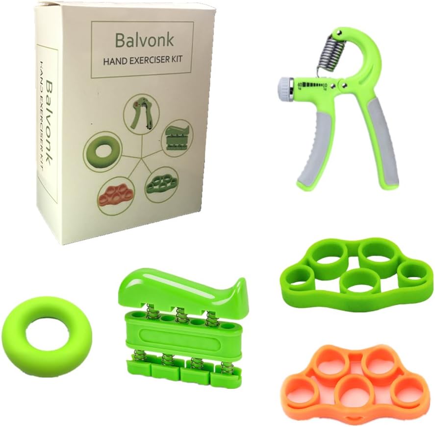 Hand Grip Strengthener Workout Kit-5 Pack-Resistance from 22 to 88 lbs Hand Gripper, 2 Finger Stretchers, Guitar Finger Exerciser and Grip Silicone Ring for Rock Climbing, Musicians and Artists