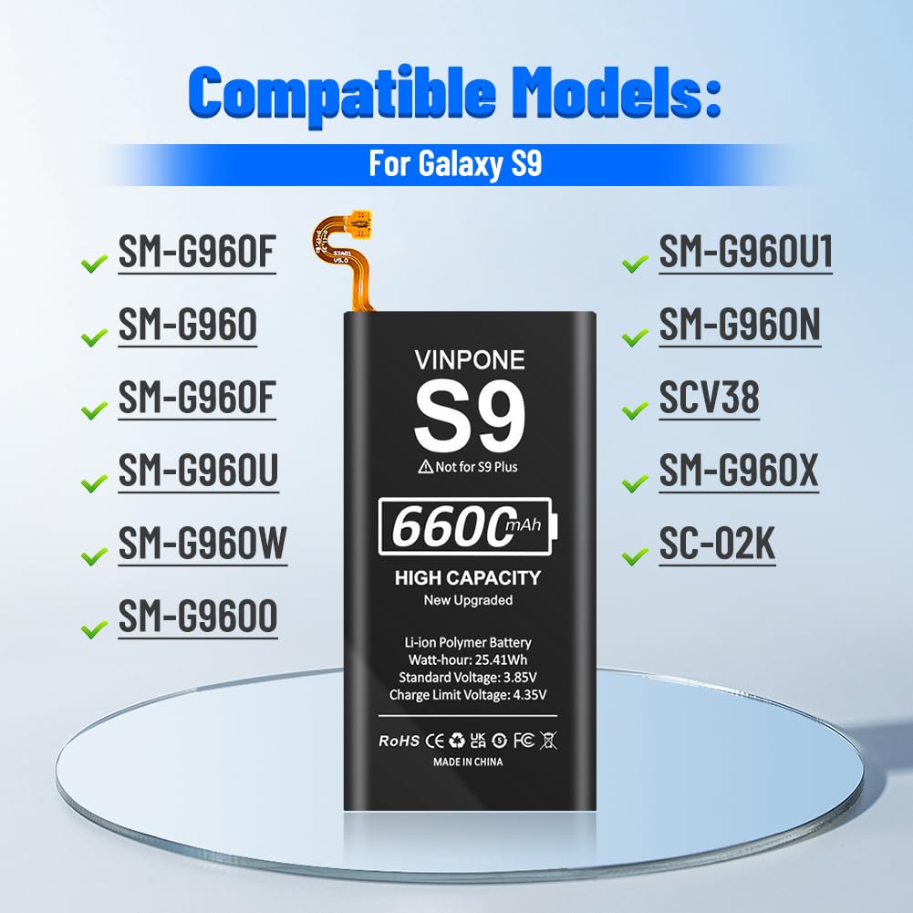 Galaxy S9 Battery, Upgraded 6600mAh Li-ion Replacement Battery for Samsung Galaxy S9 EB-BG960 EB-BG960ABA G960U G960F G960W with Repair Screwdriver Kit Tools