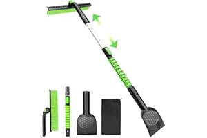 45.6" Ice Scraper and Snow Brush for Car Windshield [Silicone Bristles] ,3-in-1 Extendable Emergency Snow Shovel with Ergonom