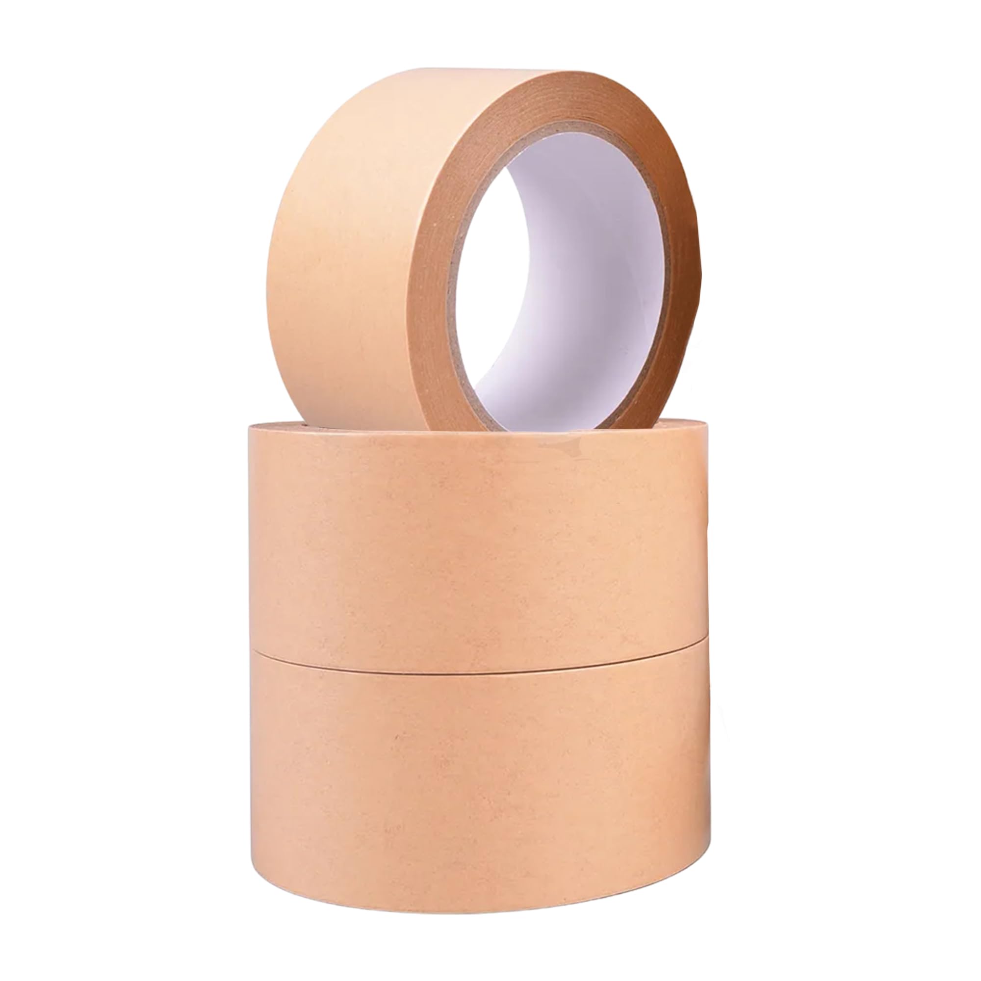 1ABOVE 3pk Brown Kraft Paper Packing Tape, 48mm x 50m, 140 micron Strong Recyclable Brown Kraft Paper Tape for Moving, Parcel Packaging and Multi-use