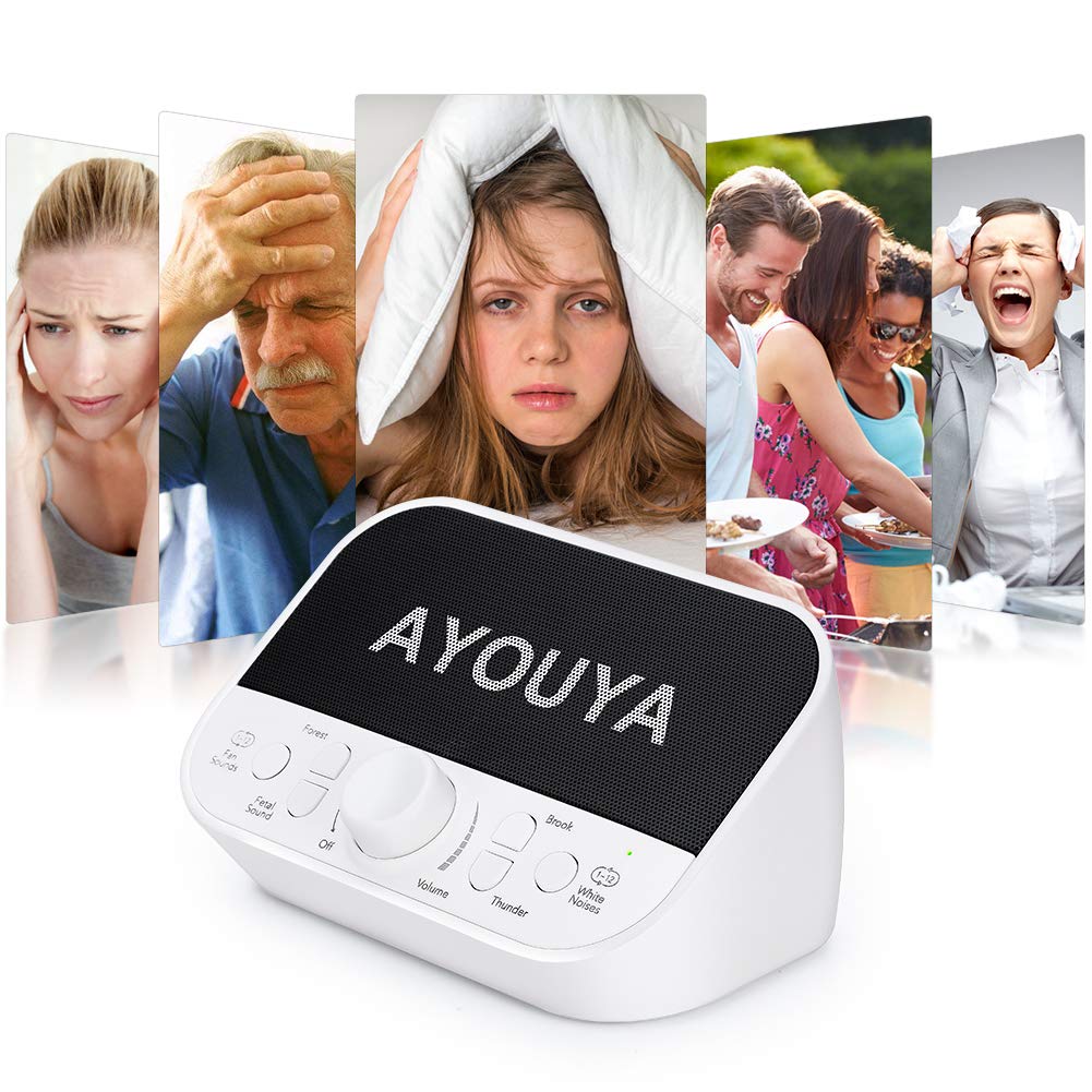 White Noise Machine, AYOUYA Sleep Therapy Machine 28 Soothing Natural Sound with 2×3W Speaker Sleep Timer Adjustable Volume Memory Function Headphone Jack for Light-Sleeper Baby Traveler