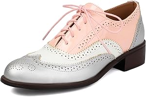 Roimaash Leisure Oxford Shoes Women Two Tone Wingtip Brogue Shoes