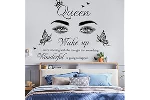 CASADECOR Inspirational Quote Wall Decal Wake up Every Morning with The Thought That Something Wonderful is Going to Happen Vinyl Beauty Eyes Wall Sticker Removable Motivational Art Letters Queen Decals for