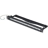 StarTech 24-Port 1U Blank Keystone STP Patch Panel, Bar (C6PANELSTP241U) | Holds 24 STP or UTP RJ45 keystone jacks, Rackmount, Network, Toolless, Rear cable manager, Management, Grounding wire, 19in