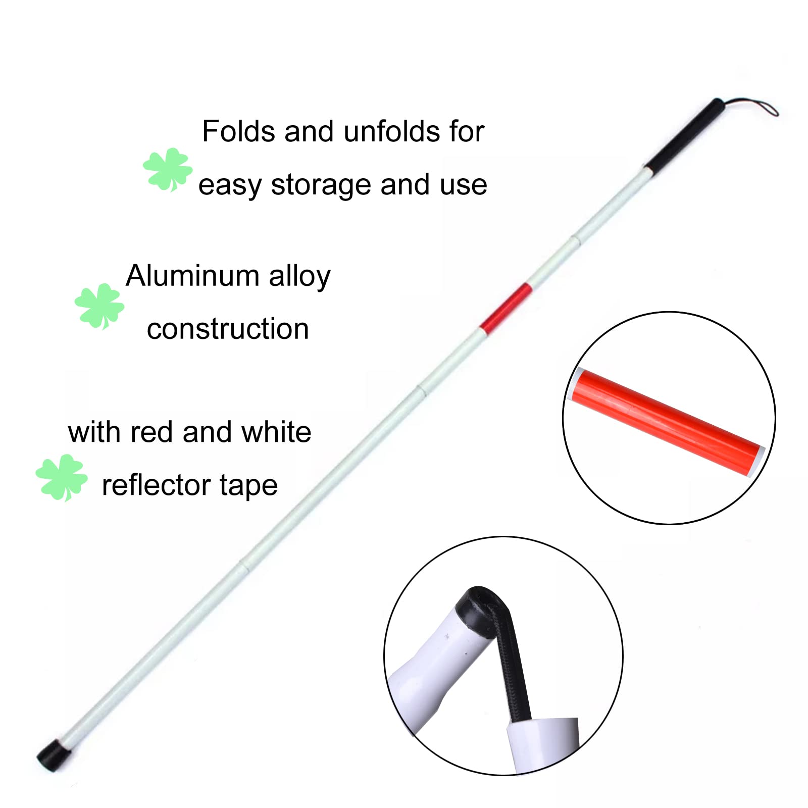 Baitaihem Folding Blind Cane Reflective Red Folding Walking Stick for Vision Impaired and Blind People