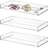 Peohud 3 Pack Acrylic Bathroom Trays, Clear Vanity Tray for Toilet Tank, Decorative Countertop Organizer for Perfume, Makeup, Cosmetics, Jewelry, Soap, Candle, Plant, 12 x 5.1 x 1.2 Inches