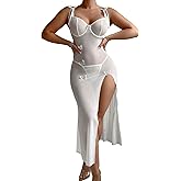 Avidlove Long Lingerie for Women Sheer Nightgown Babydoll Butterfly Side Slit Sleepwear for Honeymoon Anniversaries