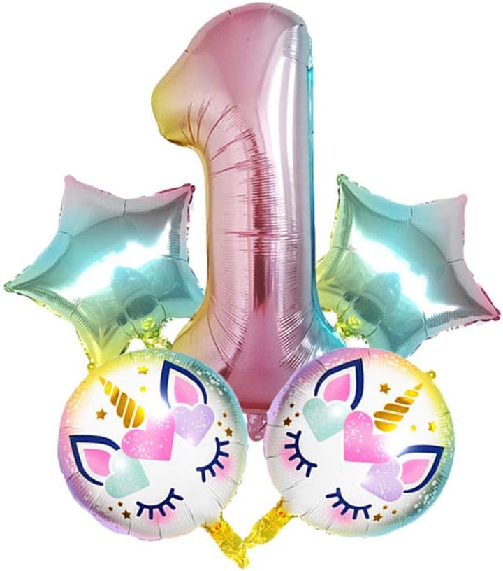 Hongkai Unicorn 1st Birthday Boy Girl Decoration Latex Foil Balloons Set,32inch Number 1 Mylar Balloons Happy Birthday Banner Baby First Birthday Party Supplies