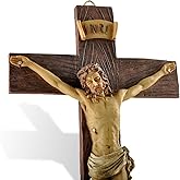 PlentifulHome Jesus Crucifix Wall Cross – 9.06” Resin Catholic Crucifixion Sculpture, INRI Cross with Jesus Figure for Home, Church, or Prayer Room, Religious Wall Hanging Decor