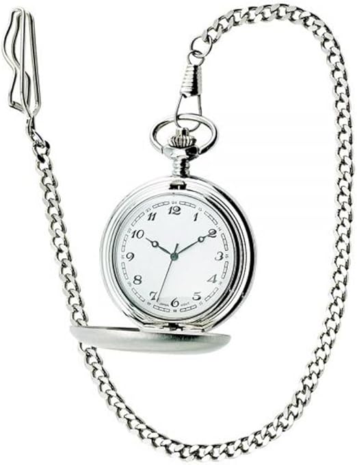 Amazon Com Pocket Watch With Chain In Brushed Stainless Steel Watches