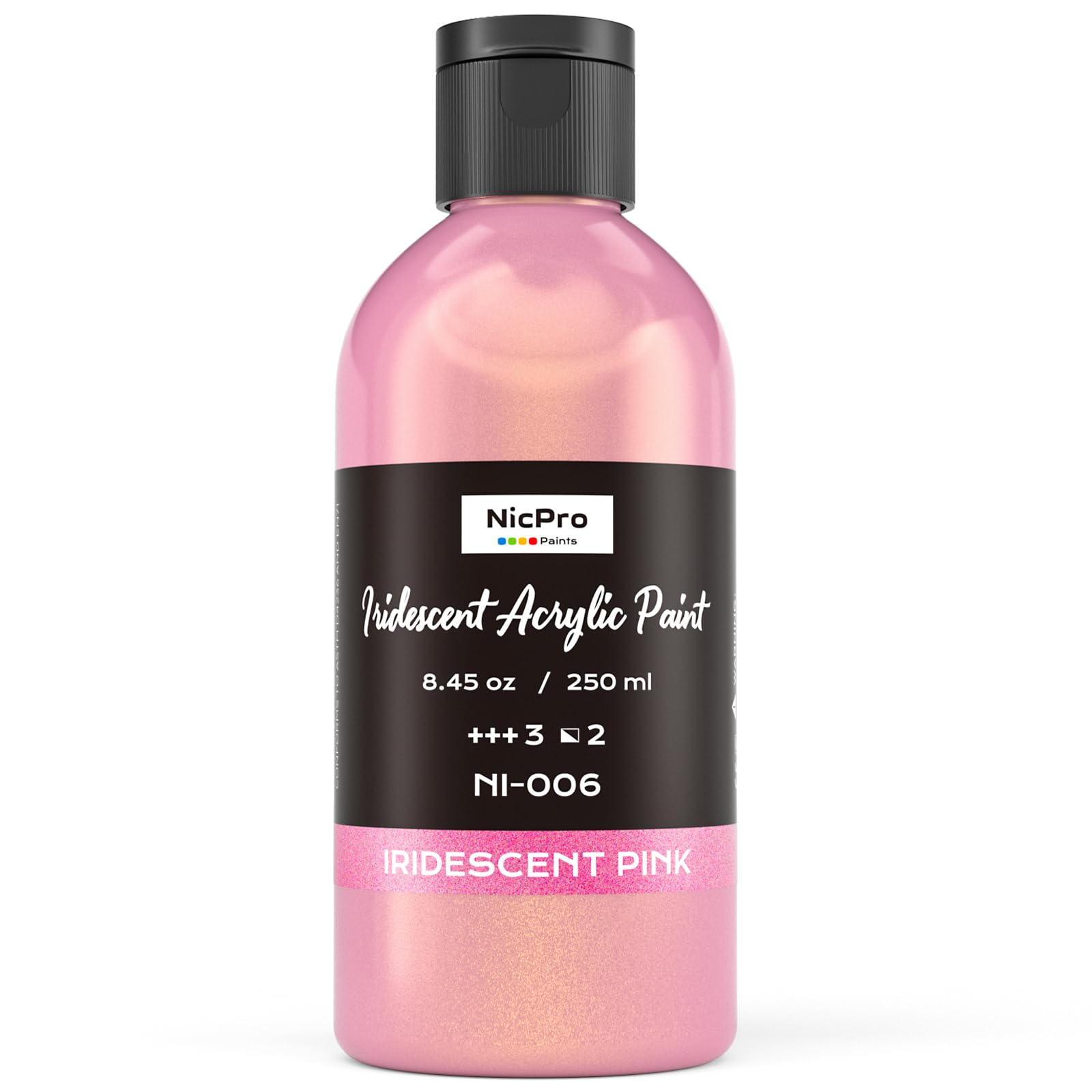 Photo 1 of Nicpro Iridescent Pink Acrylic Paint, 8.45oz / 250ml Large Bottle Pink Metallic Acrylic Paint, Color Shifting & Non-Toxic Art Painting Supplies For Craft Canvas Fabric Rock Wood Ceramic Metal