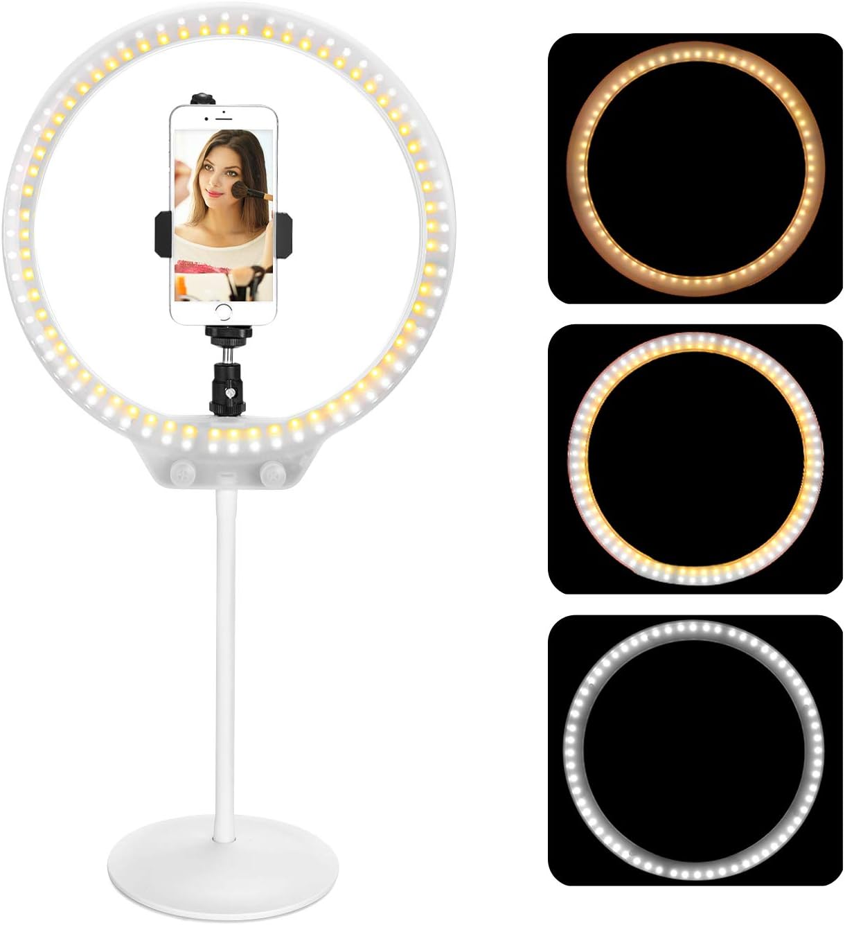 Sefile Ring Light, 10 Inches Dimmable LED ring light with Hose Support Desktop Stand, Table Top LED Selfie Ring Light with Phone Holder for Makeup and Self-Portrait Video Photography