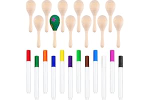Morcheiong 12Pcs DIY Mini Wooden Maracas for Kids with 12Pcs Acrylic Paint Pens
