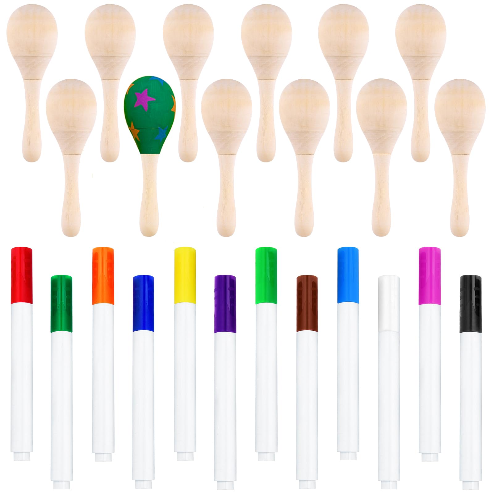 Photo 1 of Morcheiong 12Pcs DIY Mini Wooden Maracas for Kids with 12Pcs Multicolor Pens, Fiesta Mexican Maracas Favors, Cinco De Mayo Party Supplies Decorations