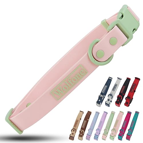 Wolfone Waterproof Dog Collar with Quick Release Buckle， Cute Adjustable Collar for Dogs Comfort Sturdy Durable Odor Proof Easy Care（Gossamer Pink 46-70cm）