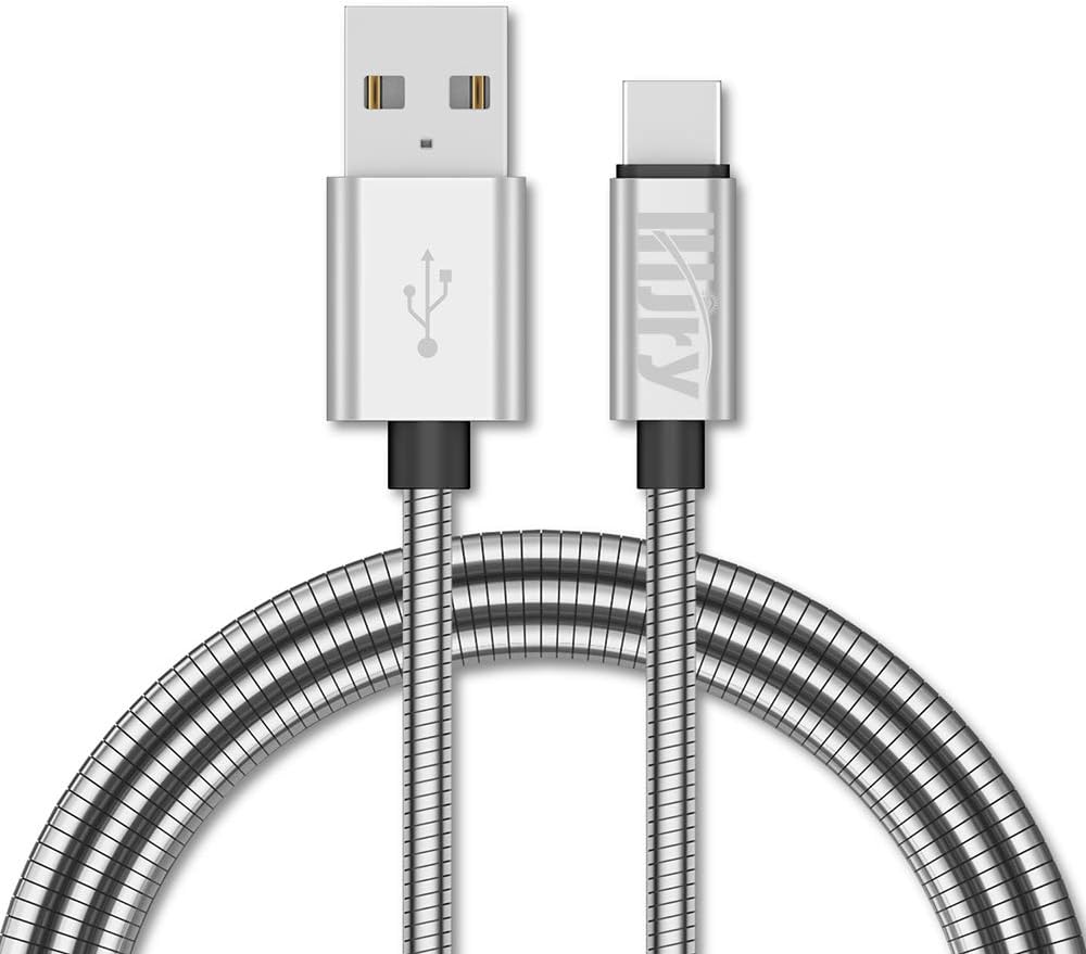 LHJRY USB C Cable, 6.6FT Premium Metal Braided Type C Fast Charging,Charger Cord, for Samsung Galaxy S10 S9 S9+ S8 S8+ Note 8/9, MacBook, iPad Pro 2018, LG V20 G5, Moto G6 and More (Silver)