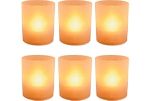 LumaBase 82406 Battery Operated LED Lights in Frosted Votive Holders (Set of 6), Orange