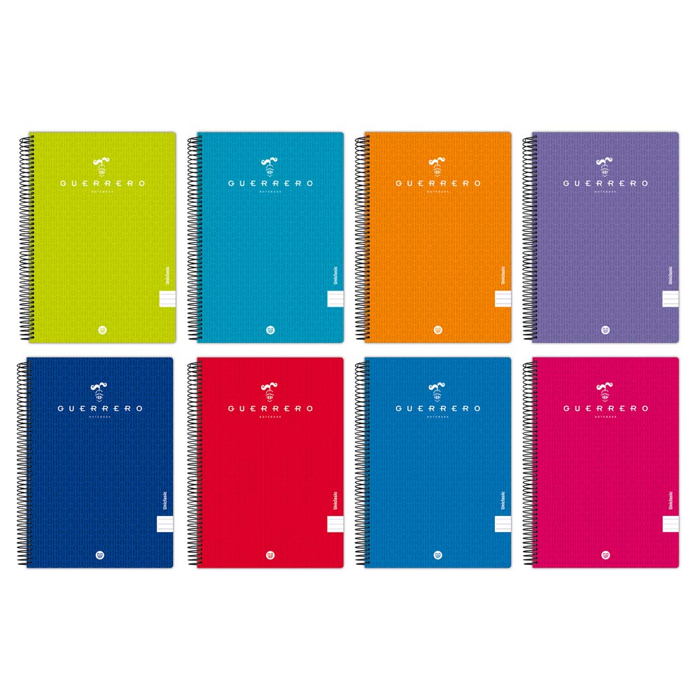 Unipapel 98442197 Pack of 5 Notebooks Warrior 08-Uniclasic, 3.5 mm Guerrero Guerrero 3.5 mm Polypropylene Covers, 80 Sheets, Foolscap Size, Assorted Colours