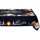 YiHomer Day of The Dead Halloween Tabletop - Dia De Los Muertos Floral Skeleton Mask, Cinco De Mayo Mexican Fiesta Party Home Kitchen Dining Room Decor, Sugar Skull, Tablecloth, 52 x 70 Rectangle