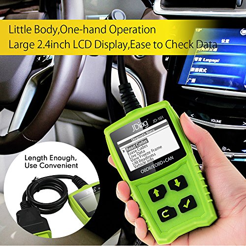 JDiag JD101 OBDII Code Reader Auto Scanner Car Engine Diagnostic Tool Check Engine light Erase Fault Codes Suitable for EOBD Vehicles with Battery Testing Function (YSD-JD101-1)