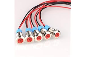 Gebildet 5pcs 8mm AC/DC 12-24V Metal LED Indicator Light Waterproof Signal Indicator Light Lamp Pilot Dash Lamp with Wire(Red