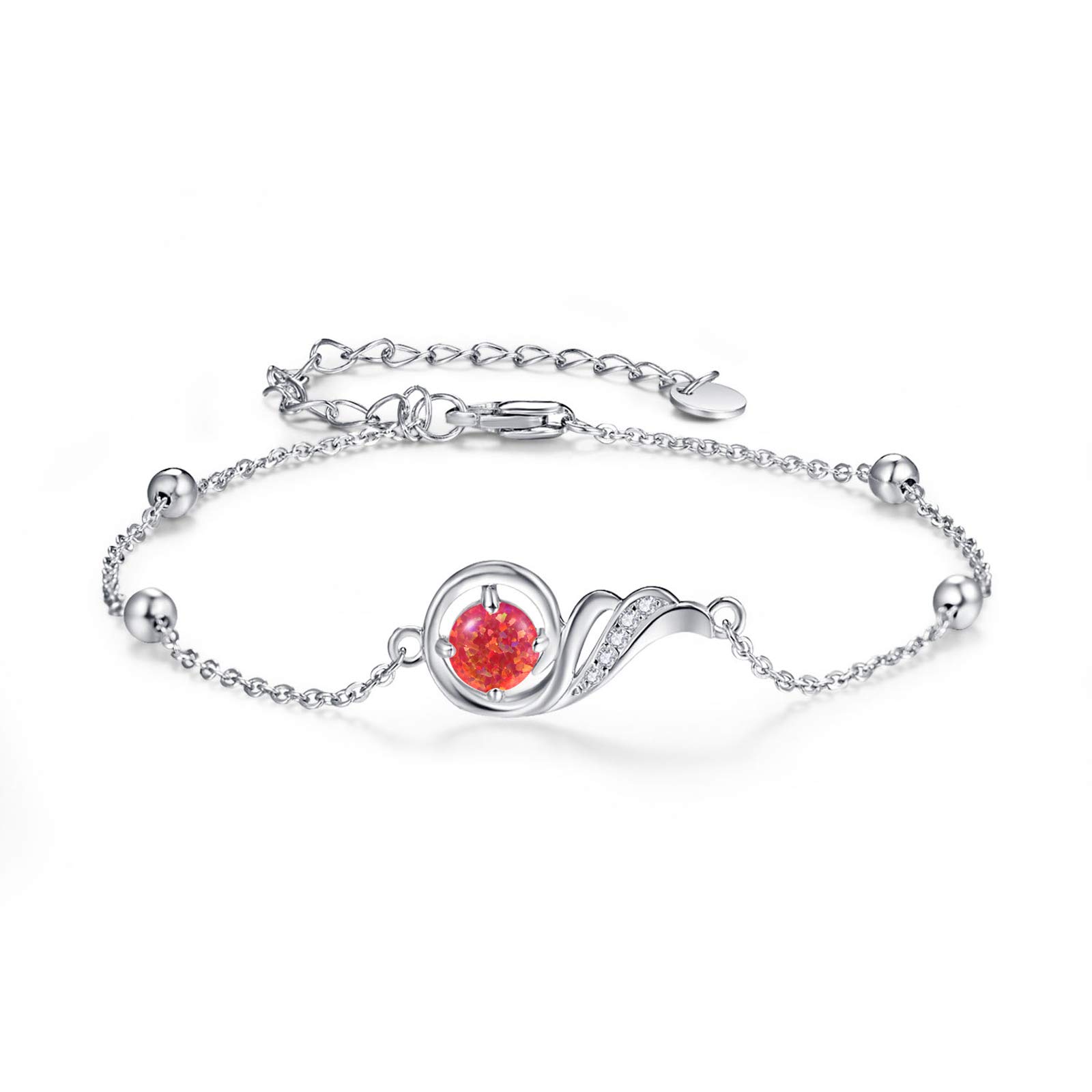 KINGWHYTE Opal Bracelet 925 Sterling Silver Phoenix Princess Bracelets Friendship Jewellery Birthday Gifts for Women Girls(Red Opal)