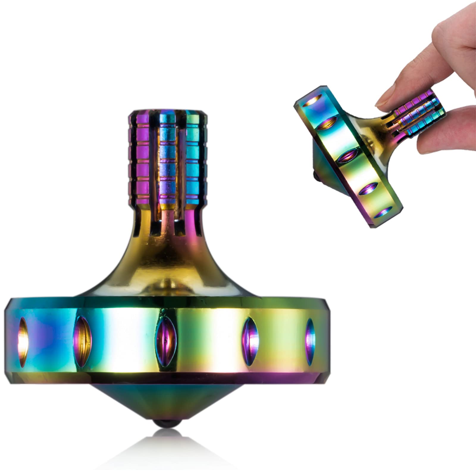 Precision Metal Spinning Top, Perfectly Balanced, Spin Smooth, Extra Long Spin Time, More than 12 Minutes, Portable EDC Stress Relieving toys Toy (M, Iridescent) — image 1
