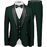 MAGE MALE Men's Slim Fit 3 Piece Suit One Button Solid Shawl Lapel Blazer Jacket Vest Pants Set with Tie Pocket Square