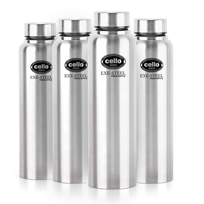 Cello Aqua 1000 Stainless Steel Water Bottle, Set of 4, 1000ml, Silver
