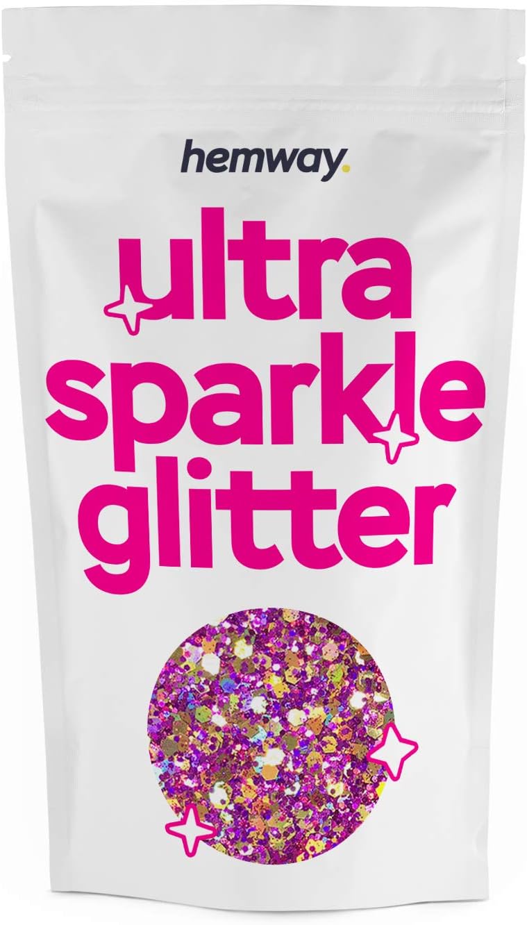 Hemway Gold Purple Holographic Mix Glitter Chunky Multi Purpose Dust Powder Arts & Crafts Wine Glass Decoration Weddings Flowers Cosmetic Face Eye Body Nails Skin Hair Festival 100g