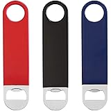 WarmEcho 3 Pack Heavy Duty Stainless Steel Flat Bottle Opener, Solid and Durable Beer Openers, 7 inches Red, Black, Blue