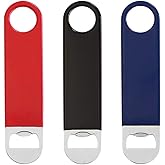KTOJOY 3 Pack Heavy Duty Stainless Steel Flat Bottle Opener, Solid Beer Openers, 7 inches Red, Black, Blue