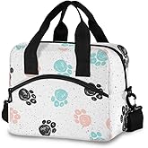 Blueangle Doodle Dog Paw Print Insulated Lunch Bag with Detachable Shoulder Strap & Carry Handle, Eco-friendly Cooler Bag Tote Bag,School Lunch Box for Kids,Men,Women