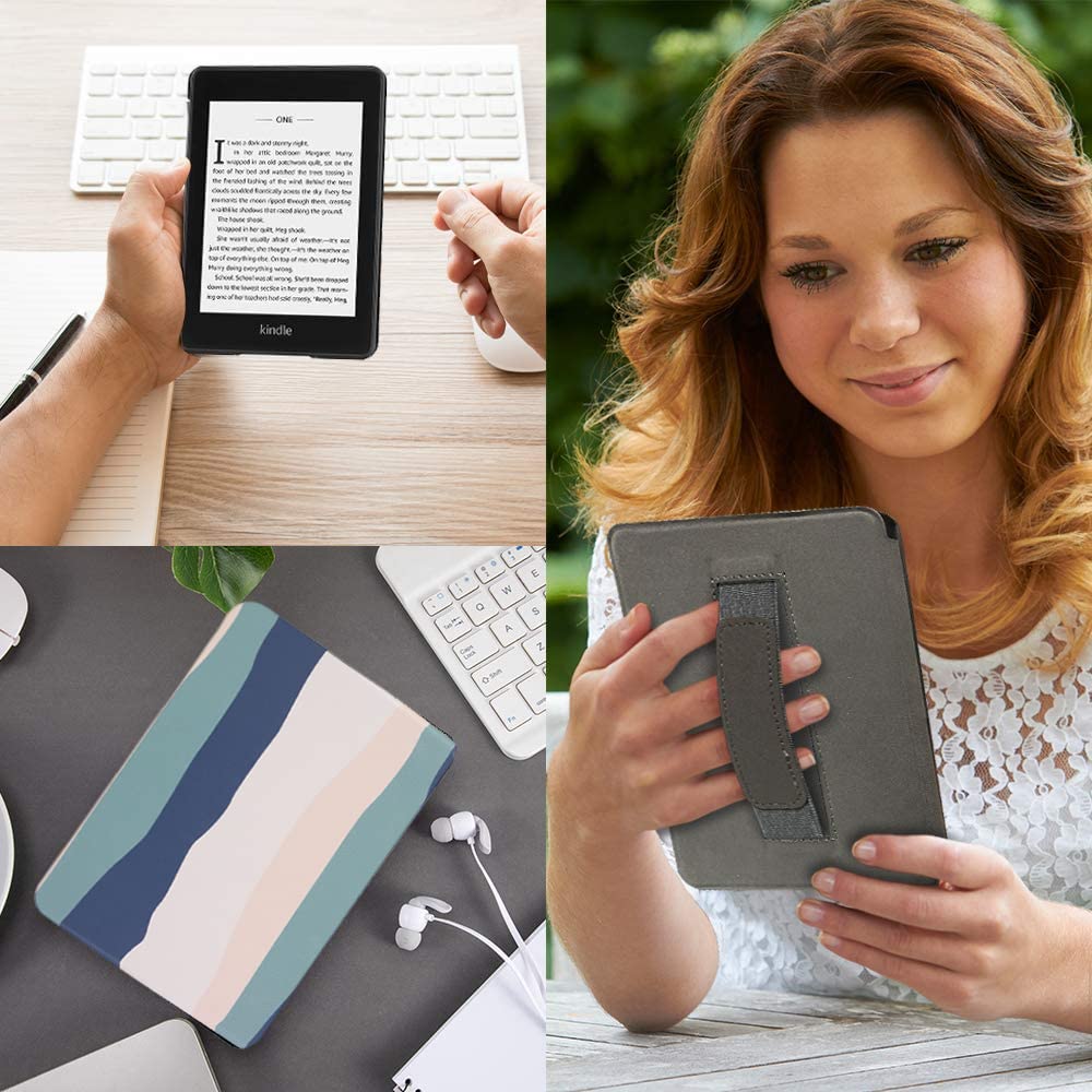 SCSVPN Case for Kindle Paperwhite 10th Generation 2018 with Hand Strap - Auto Sleep/Wake, Slim PU Leather Smart Protective Cover ONLY Fit 6'' Kindle Paperwhite Case Model NO. PQ94WIF, Colorful Blue