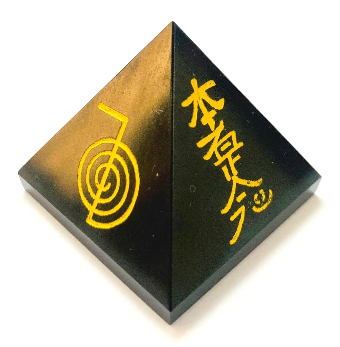 crystalmiracle Black Agate Usui Reiki Pyramid 35 to 40 Mm Bagua Crystal Healing Gemstone Wellness Handcrafted