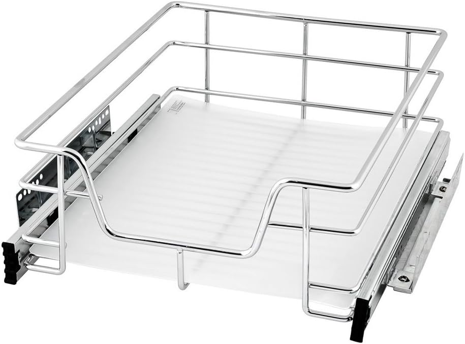 Evergohome Pull Out Wire Storage Drawer Basket Steel Wire Chrome Plated Roll Out Storage Drawers for Kitchen or Bathroom-Wardrobe Cabinet Cupboard Organiser-Suitable for 45 cm External Wide Kitchen