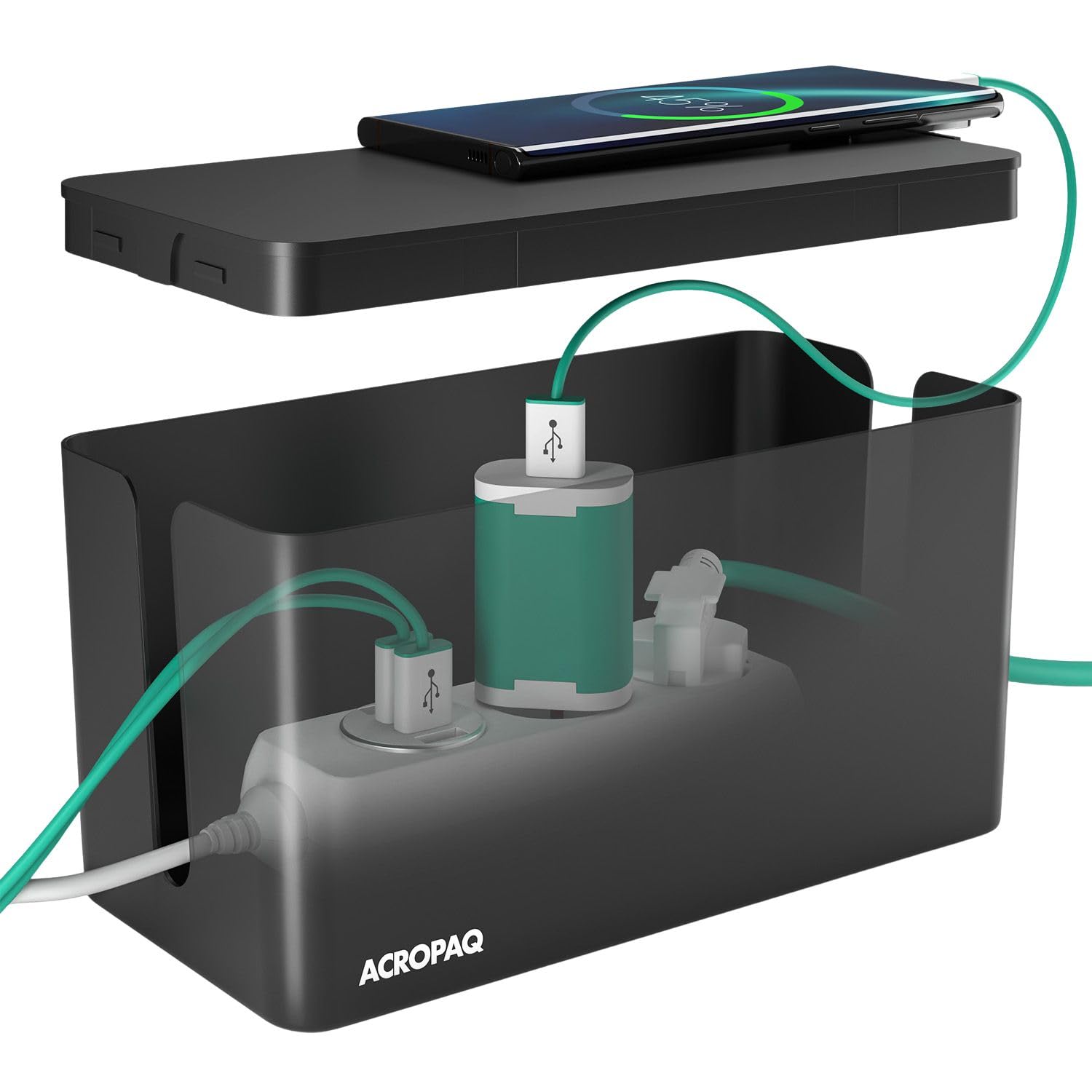 ACROPAQ Cable Box - Large (23.5 x 12 x 11.5 cm), Waterproof, Tangle-Free - Cable Management, Organizer - Black/Large - ACM003 — image 1