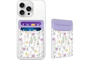 Yiyahu Self Adhesive Card Holders for Back of Phone, Leather RFID Phone Wallet Pockets Stick On, Credit Card Holders Sleeve for Phone Case Compatible with Most of Smartphones, Cute Flower