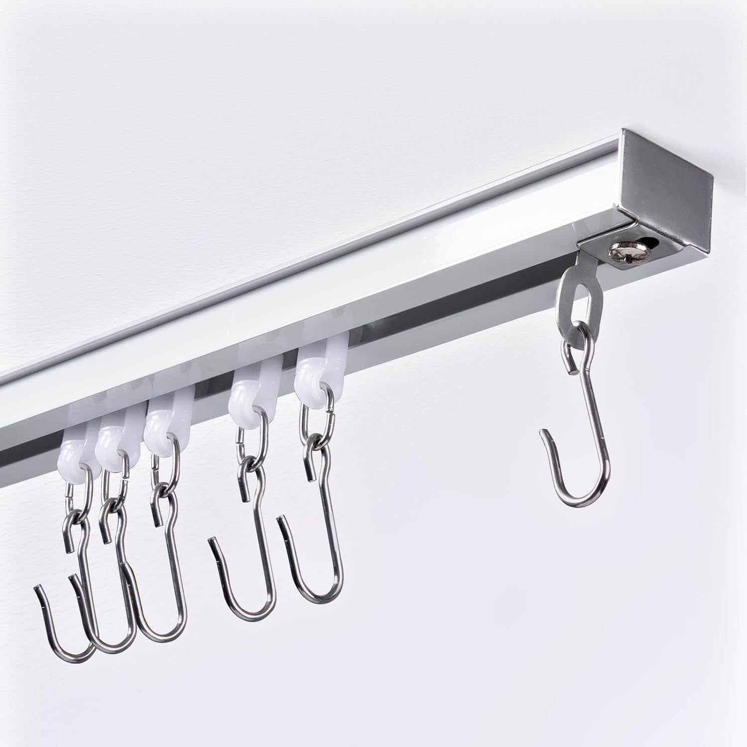 Window Treatment Hardware - FELIDESIGN Curtain Track, Ceiling Curtain Track, Ceiling Track for Curtains, Room Divider Curtain Rods, Curtain Track Ceiling Mount, Curtain Track Rail Set with Roller Hooks (White, 9ft - 12ft)