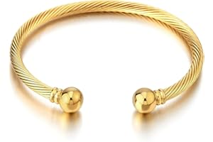 COOLSTEELANDBEYOND Elastic Adjustable Stainless Steel Cuff Bangle Bracelet for Mens Womens