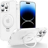 CHAOFEnG Magnetic Compatible with iPhone 14 Pro Max Case with Stand [Military Grade Drop Tested][Compatible with Magnet] Ring Translucent Slim Hard Back Soft Edge, Frost White