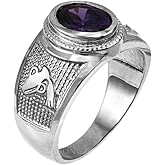 LA BLINGZ 10K White Gold Aquarius Zodiac Sign February Birthstone Purple CZ Ring