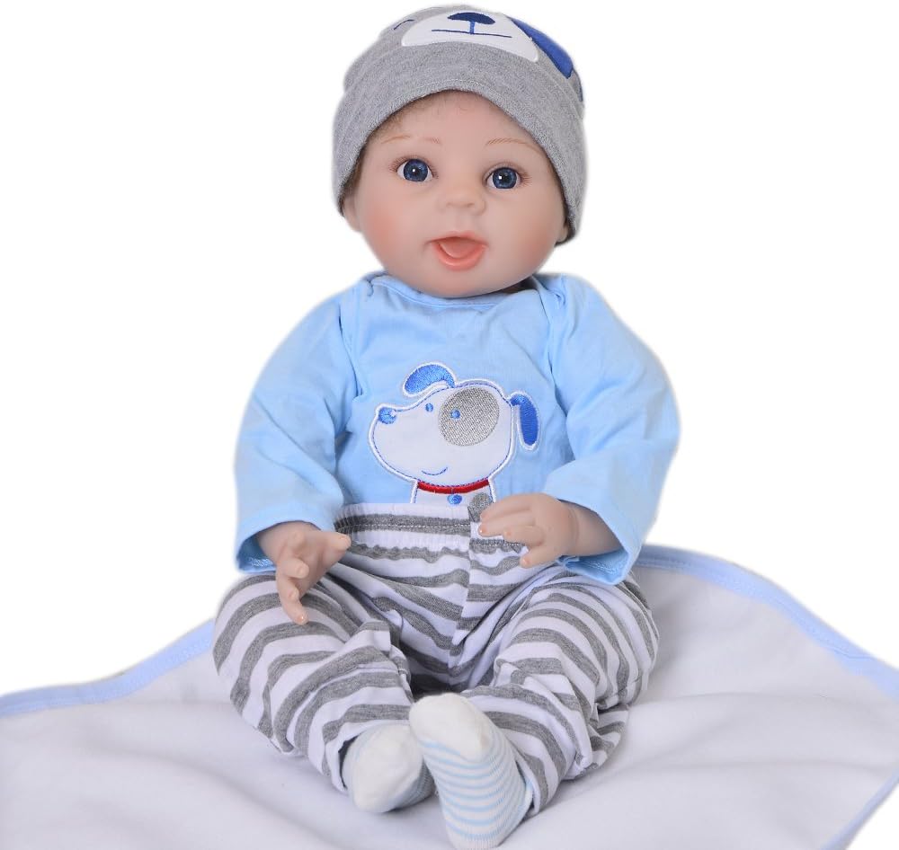 KEIUMI Blue Eyes Reborn Baby Doll 22 Inch Boy Babies Lifelike Dolls Newborn Can Sit And Lie Kids Xmas Gift