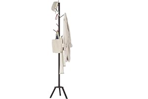Sywhitta Coat Rack Stand, Premium Bamboo Free Standing Coat Rack with 6 Hooks and 3 Adjustable Size Coat Racks for Bedroom, Hallway, Entrance, Office,Dark Brown