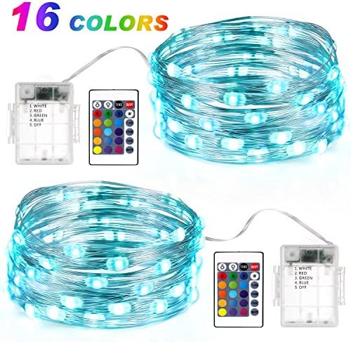 Boomile 2 Pack Waterproof String Lights Outdoor with Remote Control, 16ft 50 LEDs Fairy Lights Battery Operated Lights for Bedroom, Corridor, Patio, Garden, Yard