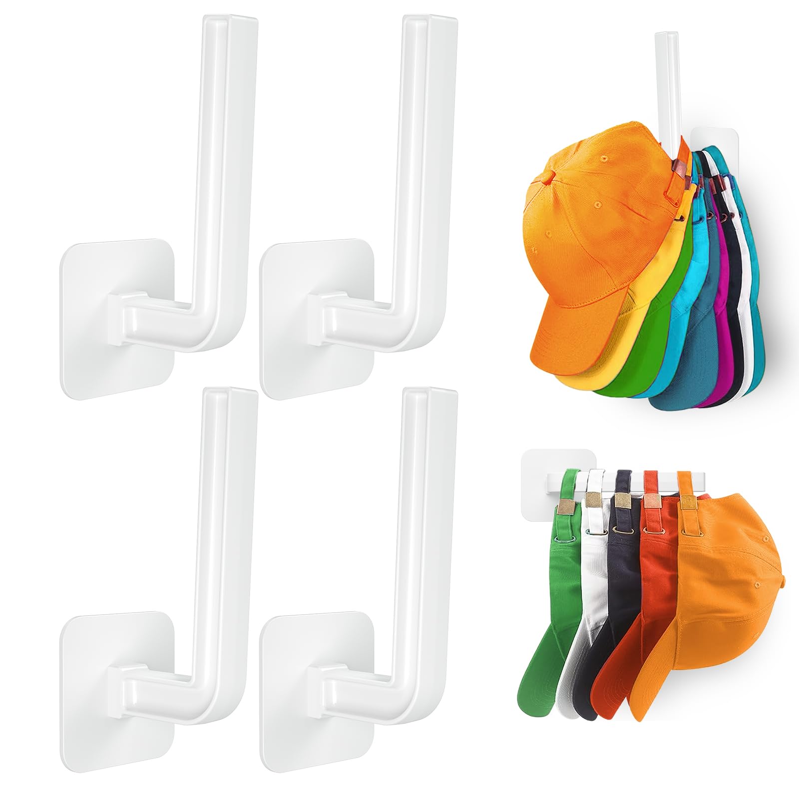Photo 1 of TimDonki Hat Rack(4-Pack), Self-Contained Adhesive Hat Hooks, Adjustable Orientation Hat Hanger on Wall,Hat Storage for Baseball Caps,Space-Saving,Easy to Install Hat Organizer,White