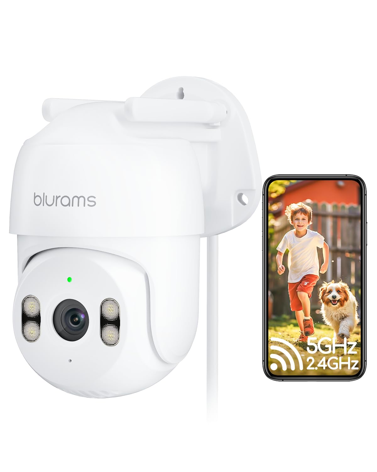Photo 1 of blurams 2K Outdoor Camera Wired, 5GHz/2.4GHz Wi-Fi Cameras for Home Security Outside with 360° PTZ, Color Night Vision, Motion Detection Tracking, Two-Way Audio, IP66 Weatherproof, Works with Alexa