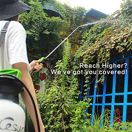 Cesun 1.3 Gallon Viton Pump Pressure Sprayer for Lawn and Garden, Multi-Purpose Sprayer with Telescoping Stainless Steel Wand, Pressure Relief Valve, Adjustable Shoulder Strap (5L Viton)