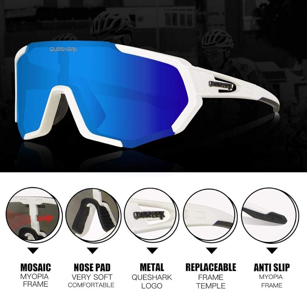 Queshark Cycling Glasses, Sports Sunglasses, Polarized Cycling Glasses with 3 Interchangeable Lenses, White - Image 4