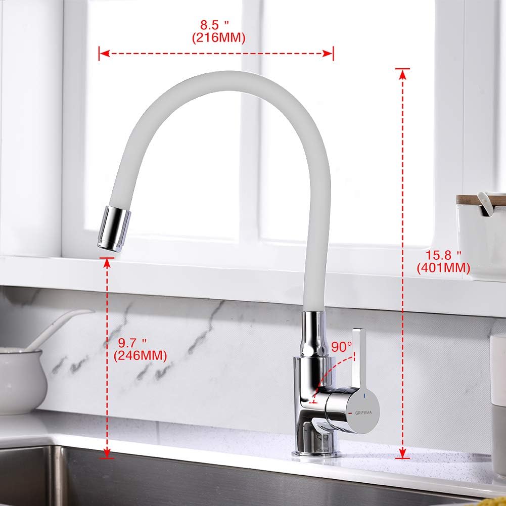 GRIFEMA GRIFERÍA DE COCINA-G4002-3 White Kitchen Sink Mixer Tap with Flexible Universal Swivel Spout Spout, Chrome - Image 5